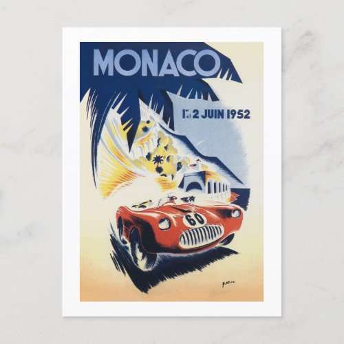 1952 Grand Prix of Monaco Poster Art Postcard