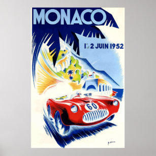 1952 Monaco Grand Prix Automobile Race Poster