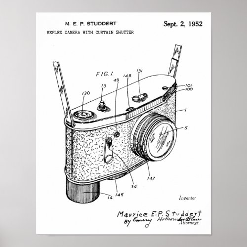 1952 Reflex Camera Patent Art Drawing Print