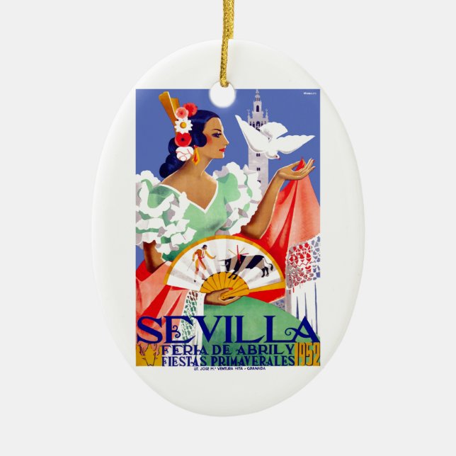 1952 Seville Spain April Fair Poster Ceramic Ornament (Front)