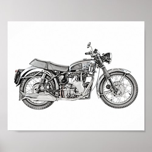 1952 Velocette Venom Motorcycle Illustration Poster