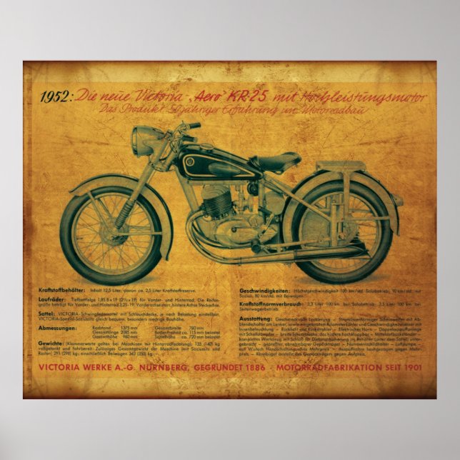 1952 Victoria Motorcycle advert Poster (Front)
