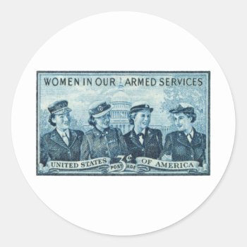 1952 Women In Us Armed Services Stamp Classic Round Sticker by historicimage at Zazzle