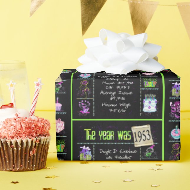 1953 Birthday Year Trivia Wrapping Paper (Birthday Party)