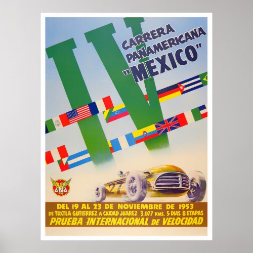 1953 Carrera Panamericana vintage car racing Poster