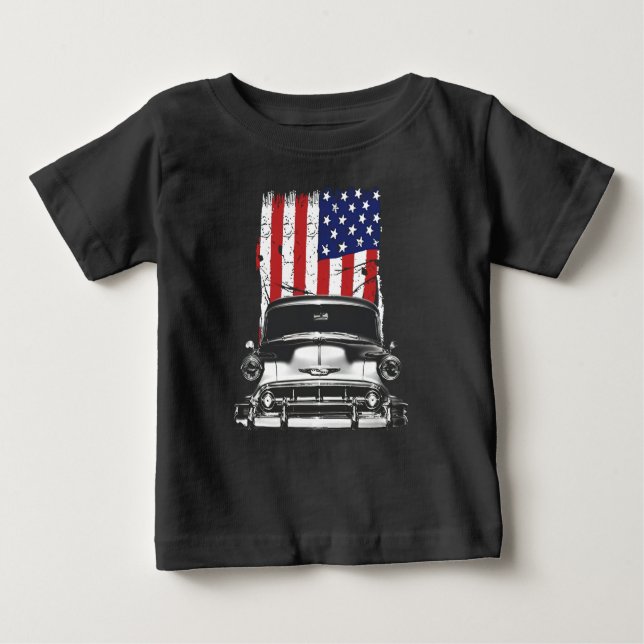 1953 Chevy 210 Front Grill View with Us Flag Baby T-Shirt (Front)
