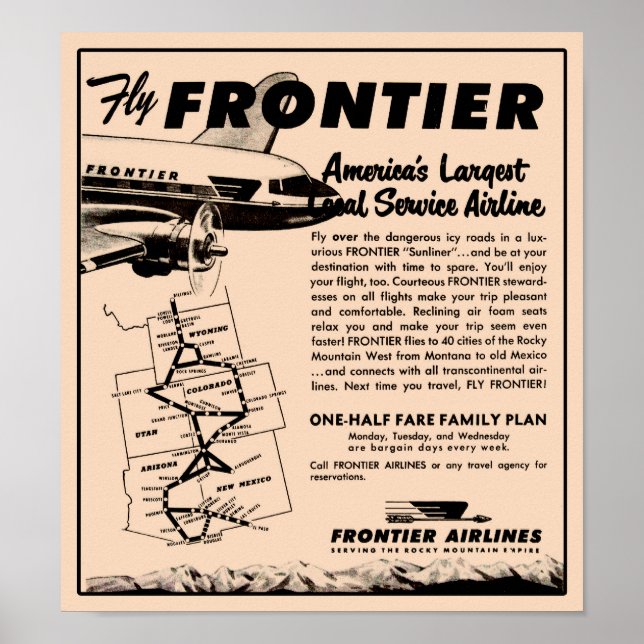 1953 Frontier Airlines Ad Reprint Poster (Front)