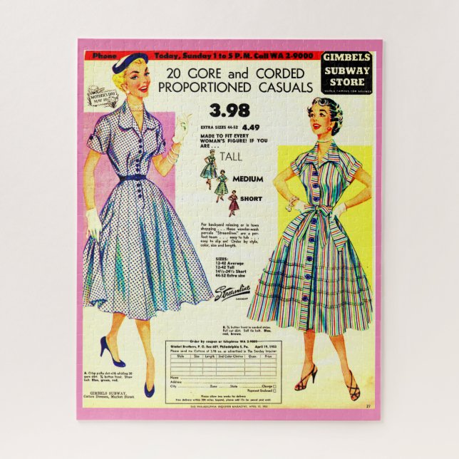 1953 Gimbels Subway Store dress sale ad Jigsaw Puzzle (Vertical)