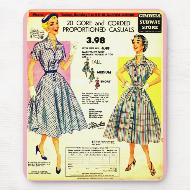 1953 Gimbels Subway Store dress sale Mouse Pad (Front)