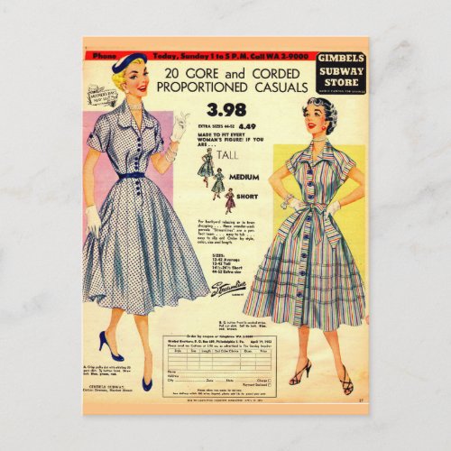 1953 Gimbels Subway Store dress sale Postcard