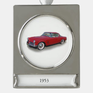 1953 red classic car banner ornament