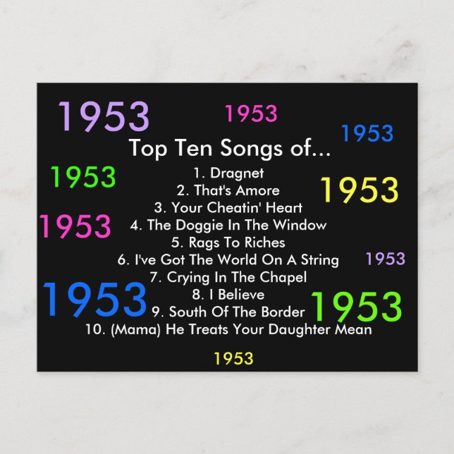 1953 Songs Postcard (Front)