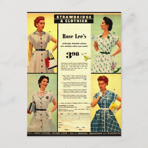 1953 Strawbridge  Clothier dress sale ad Postcard