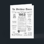 1953 The Year You Were Born Birthday Card<br><div class="desc">Travel back in time with our captivating 1953 birthday card! Bursting with pivotal moments and enthralling facts, it's crafted specifically for your special day. This birthday card brims with intriguing insights and snapshots of life during that era. From notable events such as the first color TV broadcast, the birth of...</div>
