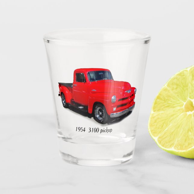 1954 3100 red pickup truck shot glass (Front)
