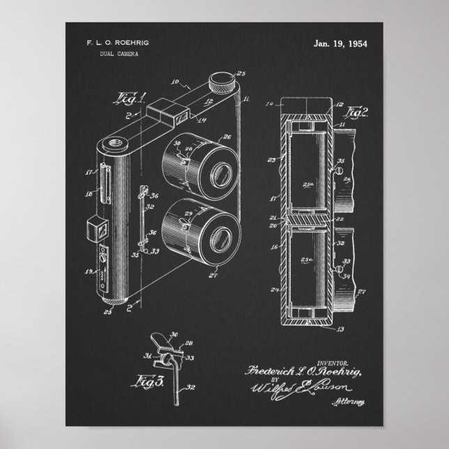 1954 Dual Camera Patent Art Drawing Print (Front)