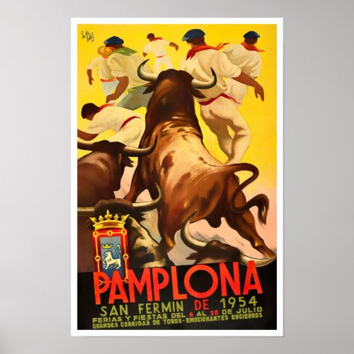 1954 Feria de Pamplona vintage travel Poster