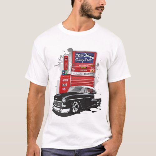 1955 Black and White Chevy Bel Air Garage Built Pr T_Shirt