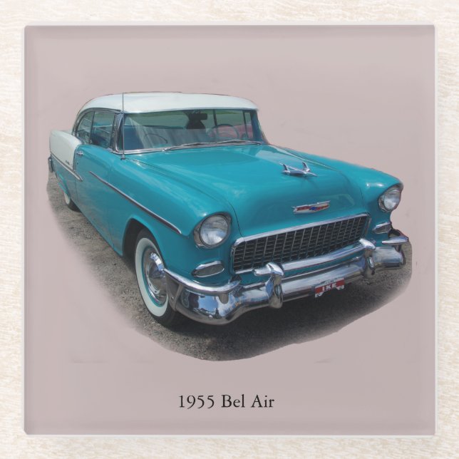 1955 Blue/White Bel Air glass coaster (Front)
