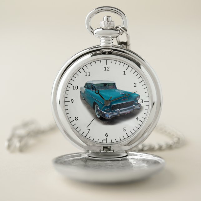 1955 blue & White classic car pocket watch (Inside)