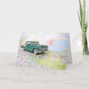 1955 Car On a Road Map Card