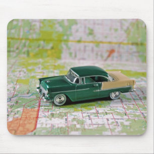 1955 Car On a Road Map Mouse Pad