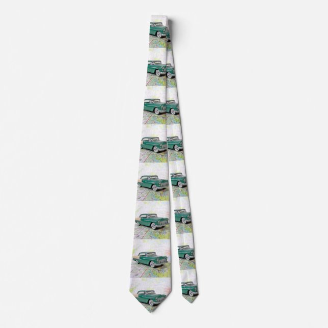 1955 Car On a Road Map Neck Tie (Front)
