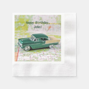 1955 Car on Road Map Paper Napkins