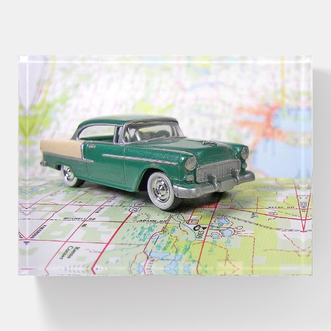 1955 Car On Road Map  Paperweight (Front)