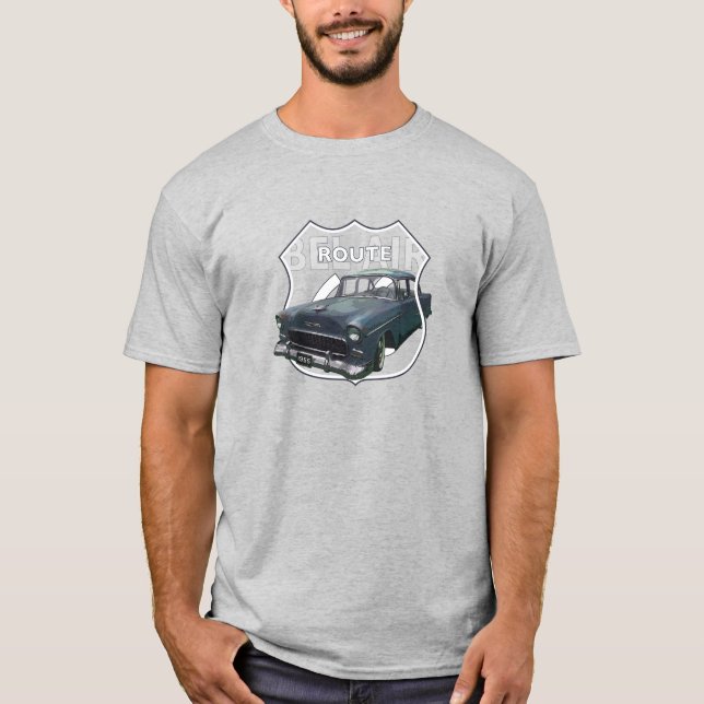 1955 Chevrolet Bel Air. 55 Blue Chevy. Route 66. T-Shirt (Front)