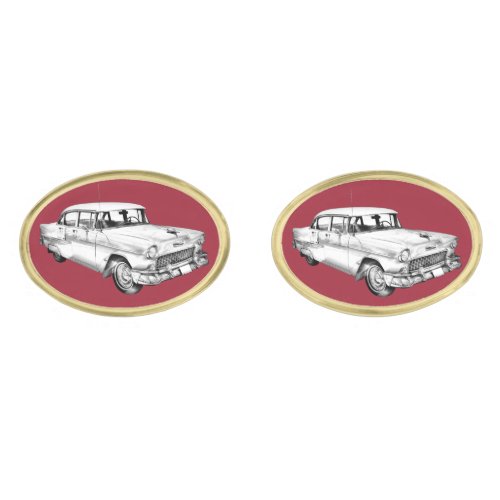 1955 Chevrolet Bel Air Antique Car Illustration Cufflinks