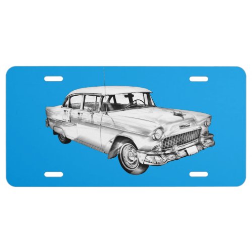 1955 Chevrolet Bel Air Antique Car Illustration License Plate