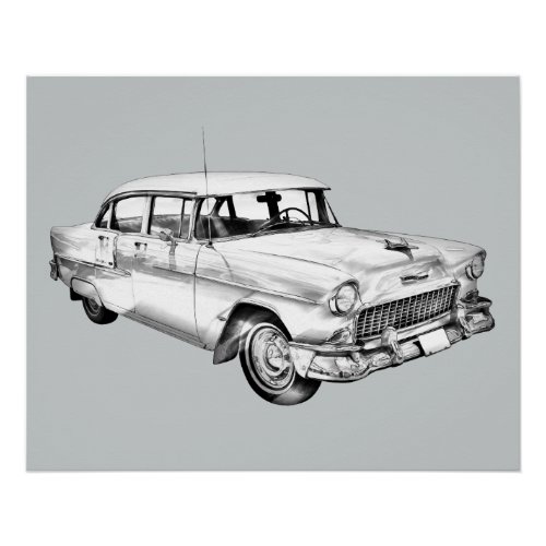 1955 Chevrolet Bel Air Antique Car Illustration Poster