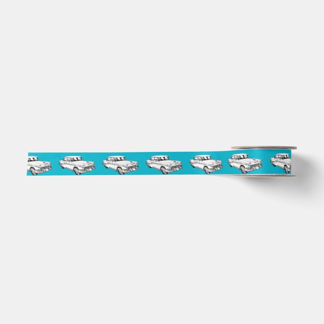 1955 Chevrolet Bel Air Antique Car Illustration Satin Ribbon (Front)