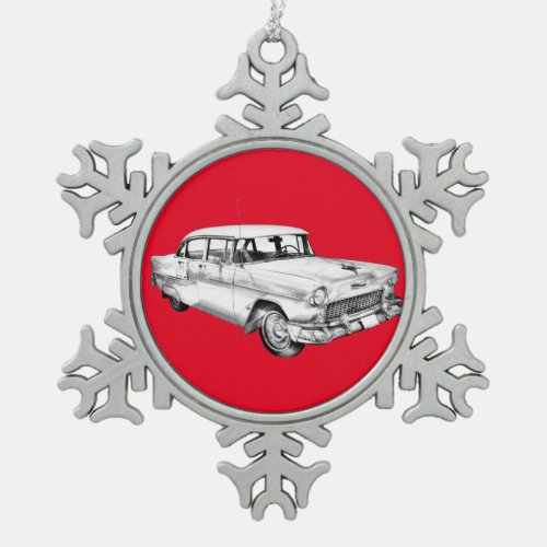 1955 Chevrolet Bel Air Antique Car Illustration Snowflake Pewter Christmas Ornament