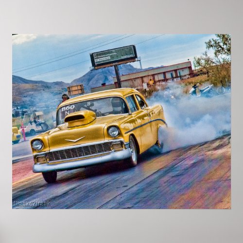 1955 chevy bel air drag race poster