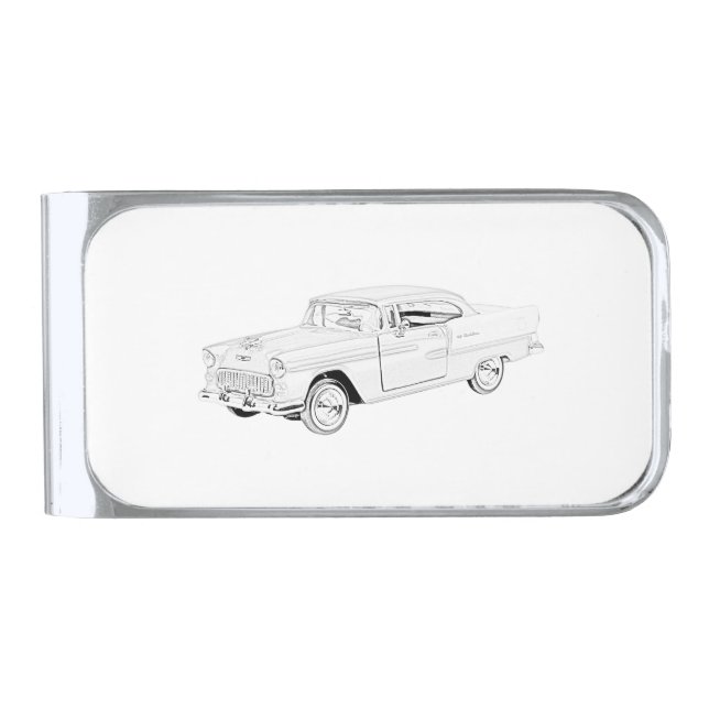 1955 Chevy Bel Air Silver Finish Money Clip (Front)
