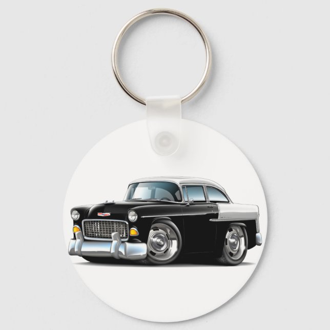 1955 Chevy Belair Black-White Car Keychain (Front)