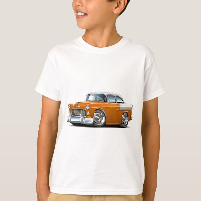 1955 Chevy Belair Orange-White Car T-Shirt (Front)