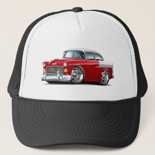 1955 Chevy Belair Red_White Car Trucker Hat