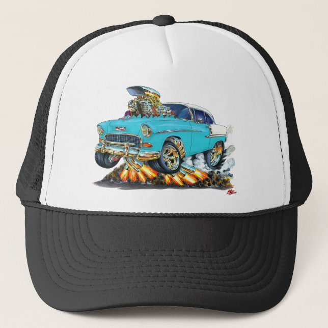 1955 Chevy Belair Turquoise Car Trucker Hat (Front)