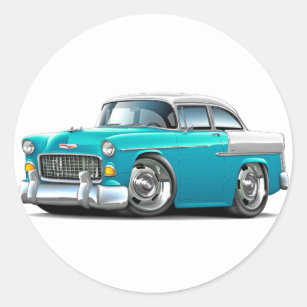 1955 Chevy Belair Turquoise-White Car Classic Round Sticker