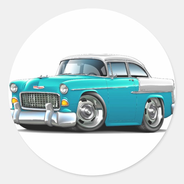 1955 Chevy Belair Turquoise-White Car Classic Round Sticker (Front)