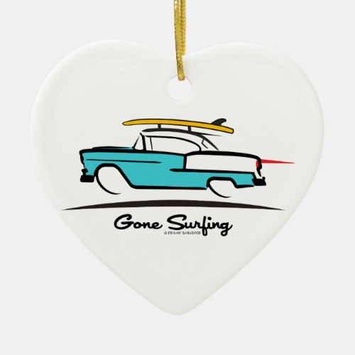 1955 Chevy Hardtop Coupe Gone Surfing Ceramic Ornament