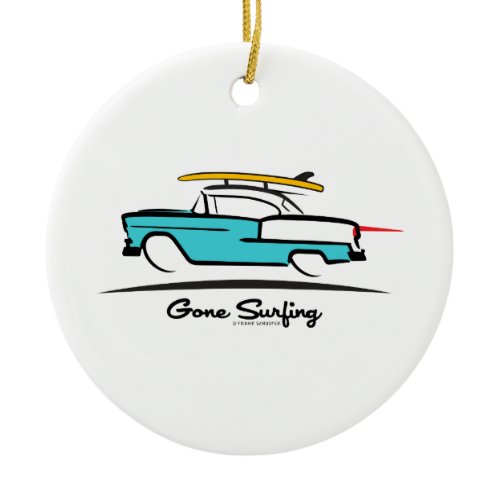 1955 Chevy Hardtop Coupe Gone Surfing Ceramic Ornament