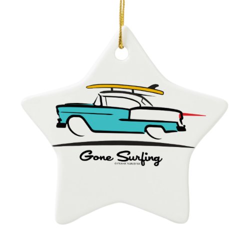1955 Chevy Hardtop Coupe Gone Surfing Ceramic Ornament