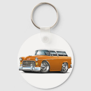 1955 Chevy Nomad Orange-White Car Keychain