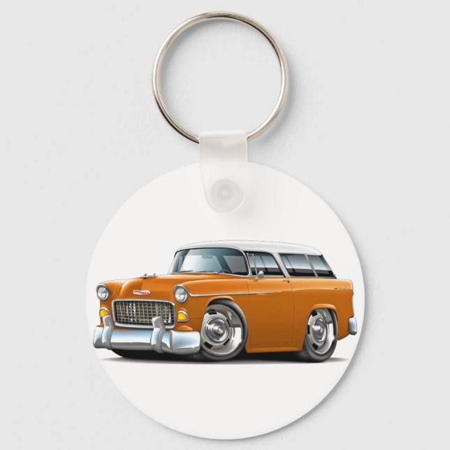 1955 Chevy Nomad Orange-White Car Keychain (Front)