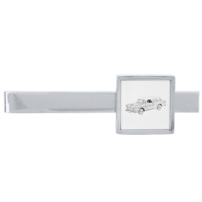 1955 Chevy Nomad Pencil Style Rendering Silver Finish Tie Clip (Front)