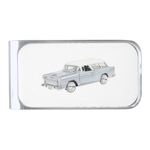 1955 Chevy Nomad Silver Finish Money Clip